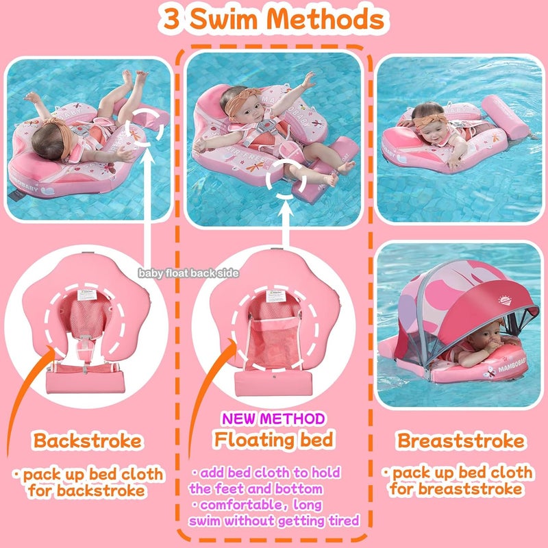 V Convey Mambobaby Float Add Tail No Flip Over Non-Inflatable Baby Swim Float Pearl Foam Solid Water Floats Smart Swim Trainer Infant Pool Float Swim Ring with Sun Canopy - Image 3